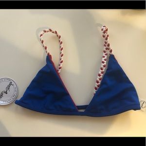 4th of July Classic Blue Triangle Bikini Top with Braided Straps